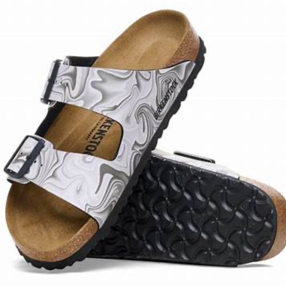🆕 Birkenstock Arizona Birko-Flor Marble / Black and white gray 6/6.5 size 37 EU